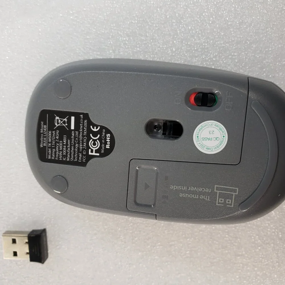 TECKNET Wireless Mouse for Laptop, 2.4GHz USB Mini Cordless Small Gray TK-MS006